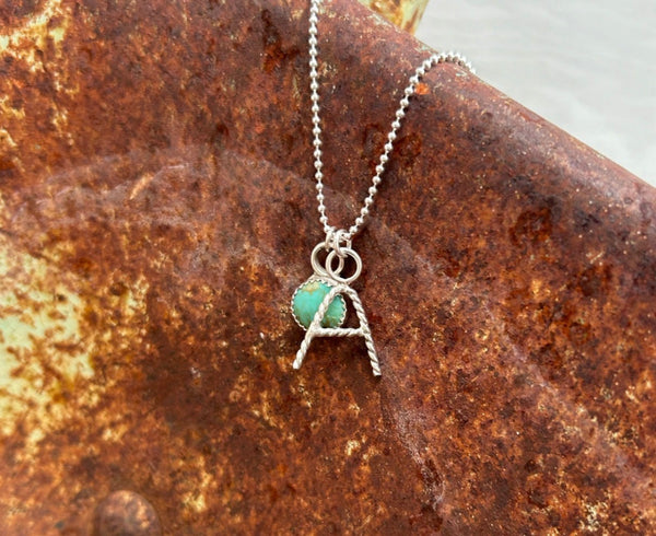 Turquoise and initial charm necklace