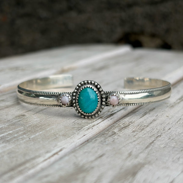 Turquoise and pink cuff