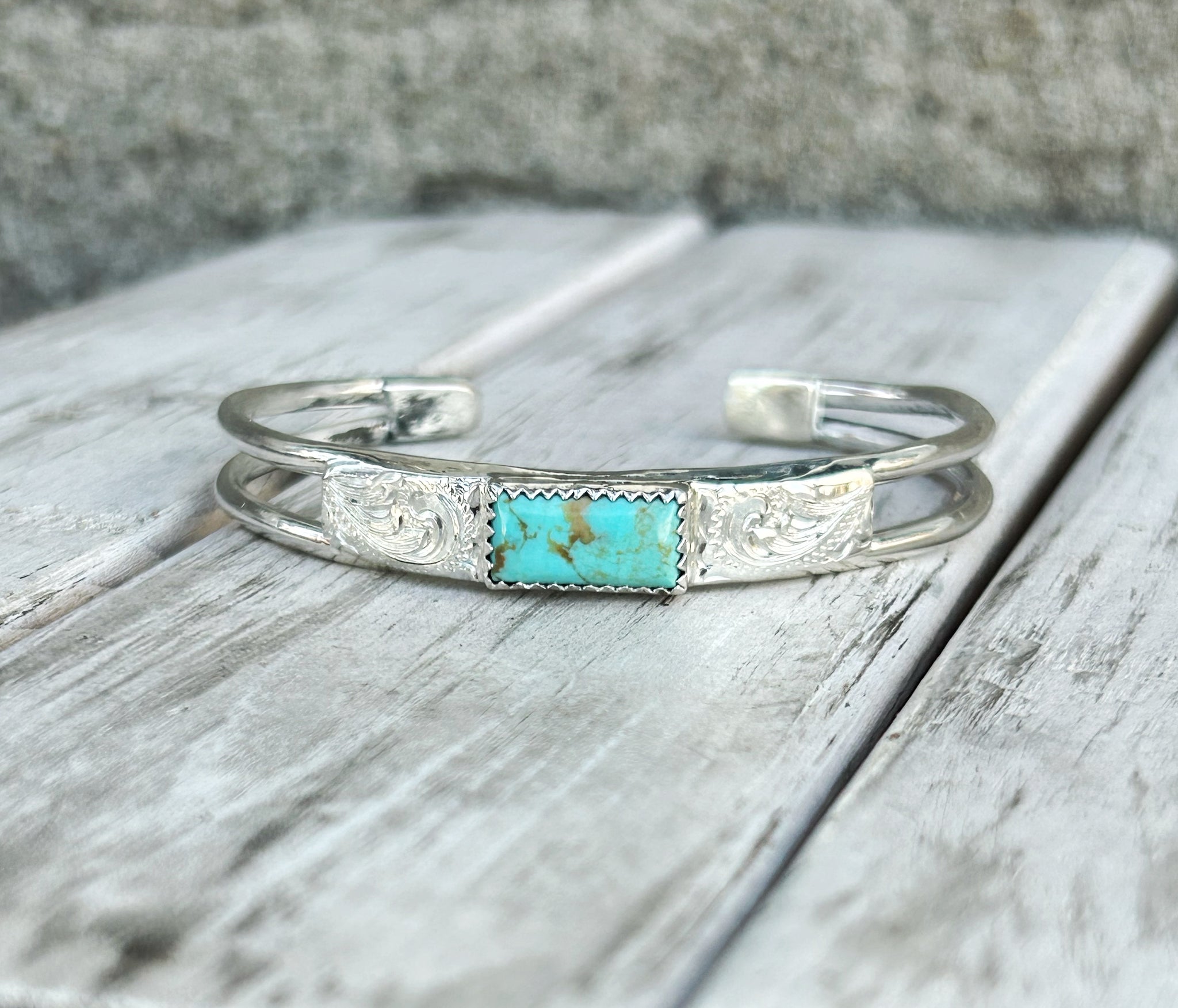 Turquoise engraved cuff
