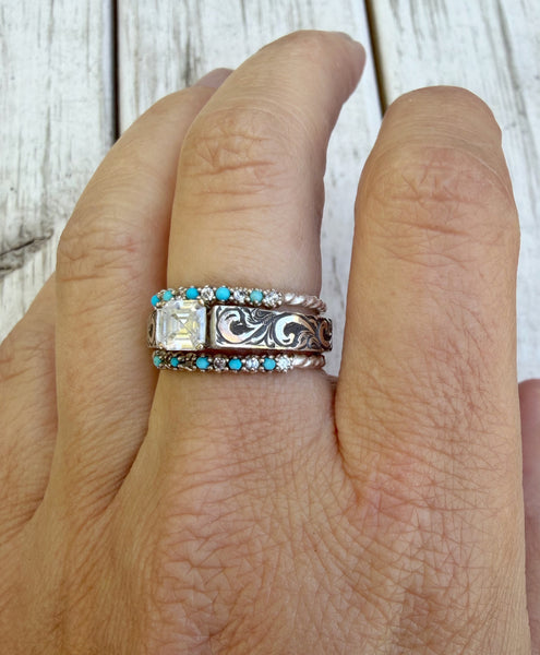 Asscher moissanite band