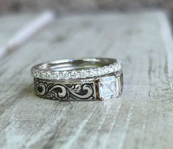 Asscher moissanite band
