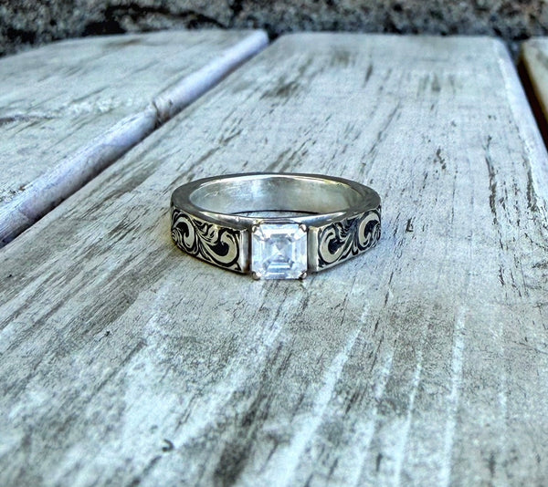 Asscher moissanite band
