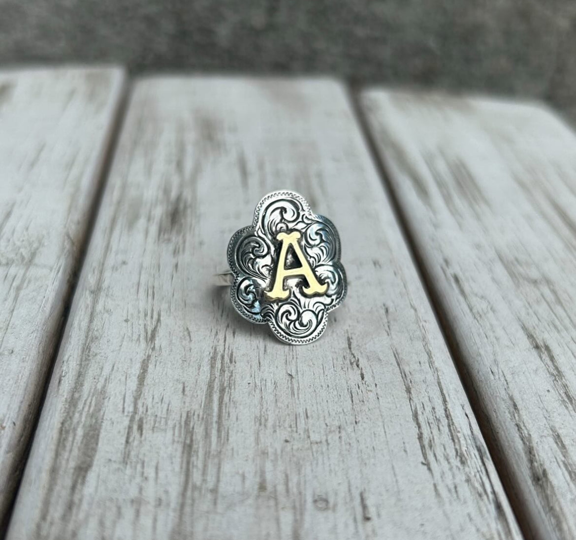 Silver initial ring