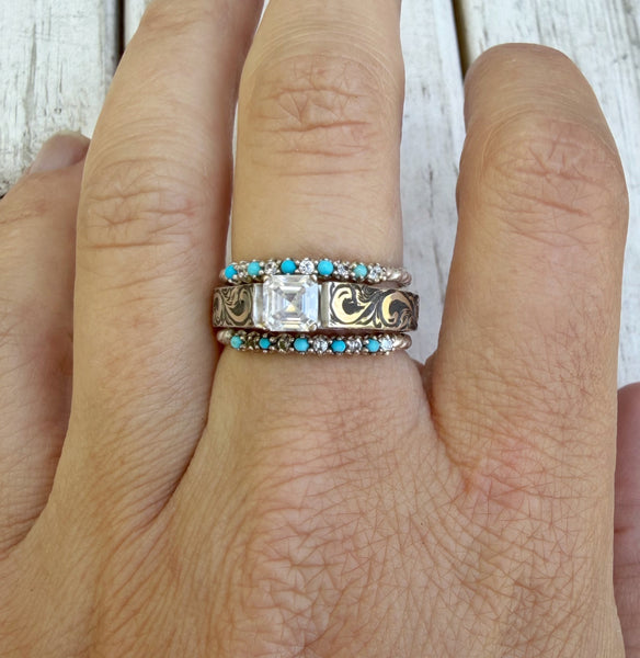 Asscher moissanite band