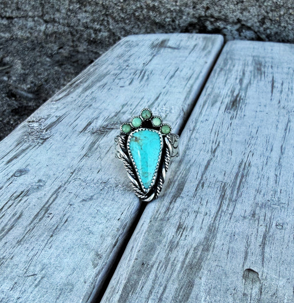Blue turquoise crown ring