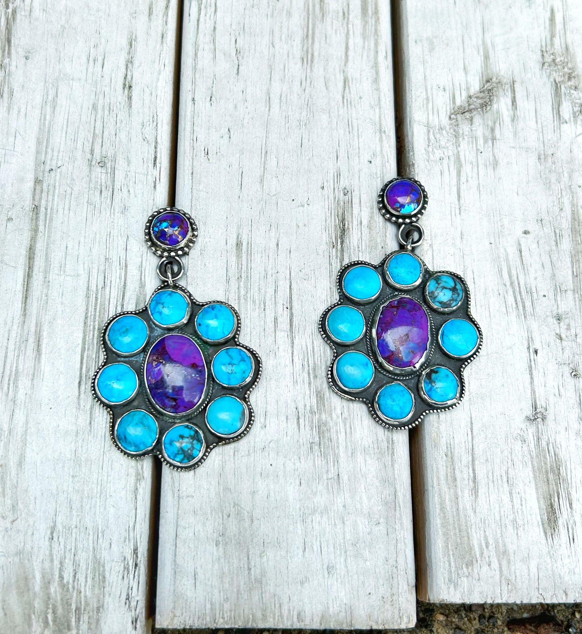 Purple turquoise cluster earrings