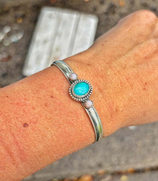 Turquoise and pink cuff