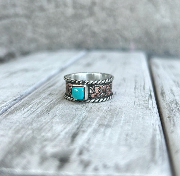 Turquoise copper ring